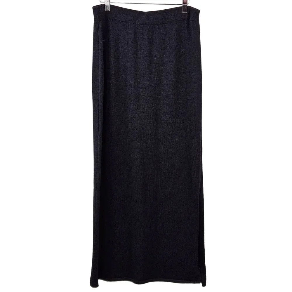 St.‎ John Evening Long Santana Knit Black Slit Maxi Skirt | 10 | MINOR FLAWS